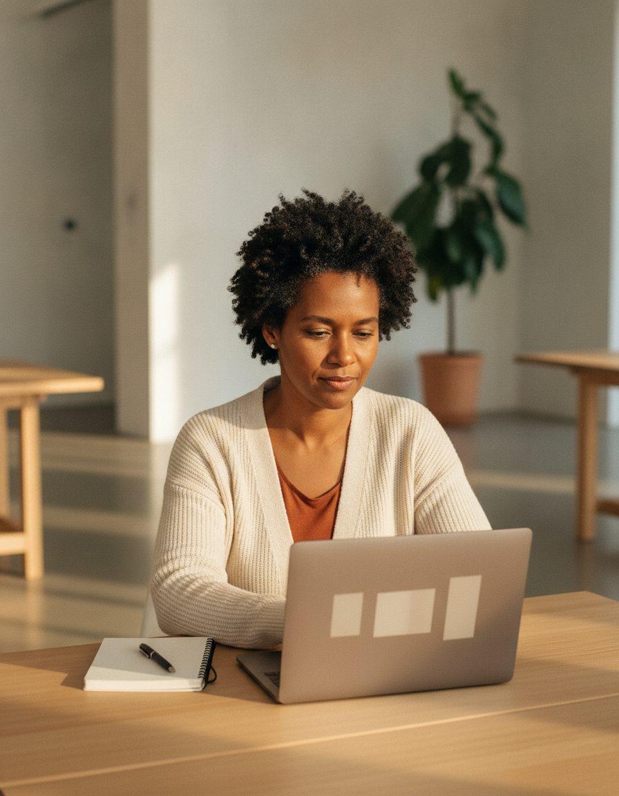 Responsável pelo RH revisa o cadastro da equipe no notebook, numa mesa de escritório